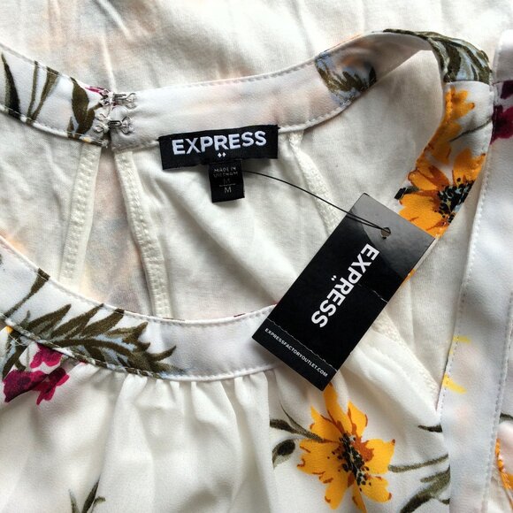 Tank Top EXPRESS White Yellow Purple Green Floral Sleeveless Cool Summer NWT - M - Picture 4 of 5